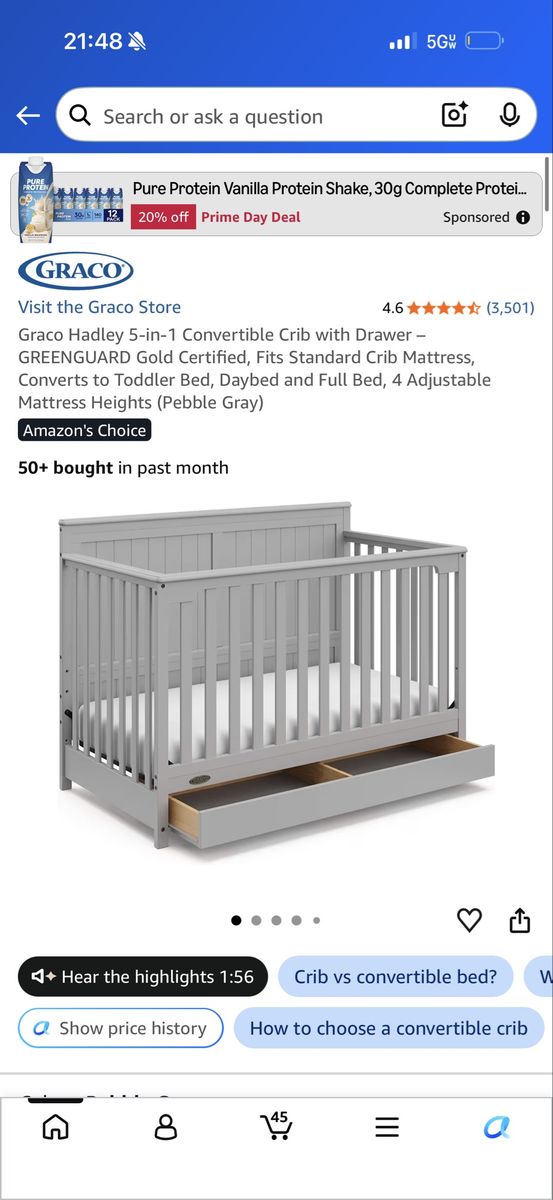 Graco 5in1 Convertible Crib/w drawer