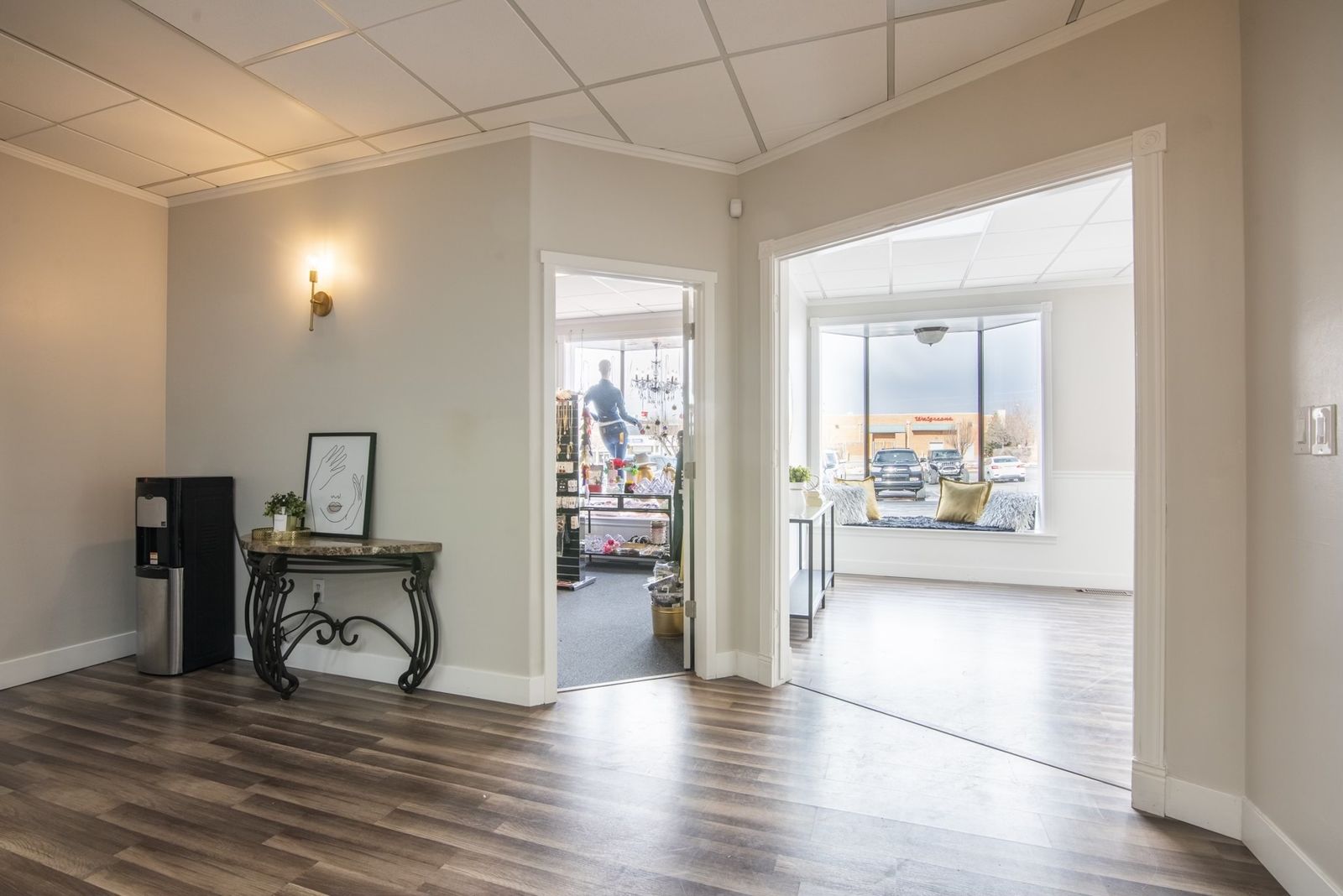 Main level front office with large windows to Union Square