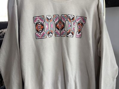 Howdy Aztec Graphic Sweatshirt - Beige with Multicolor Print