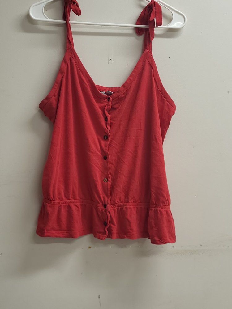 Old Navy Red Button-Up Tank Top, Size Large, 60% Cotton 40% Modal