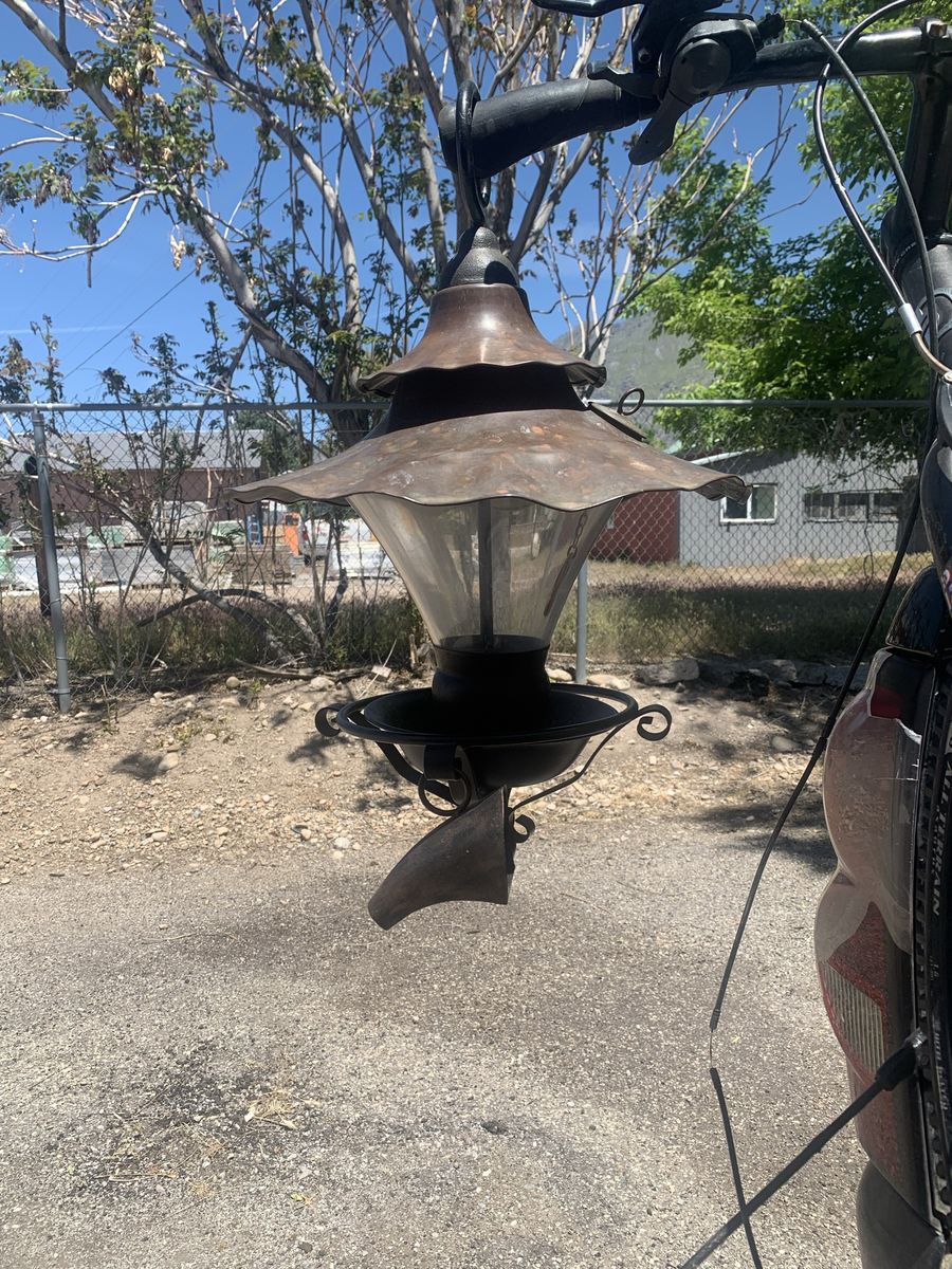 Copper topped lantern style vintage birdfeeder