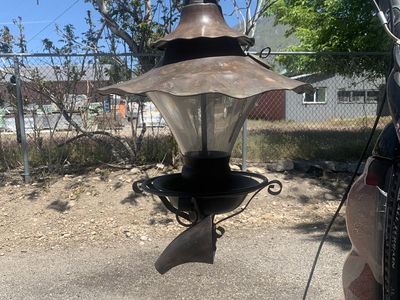 Copper topped lantern style vintage birdfeeder