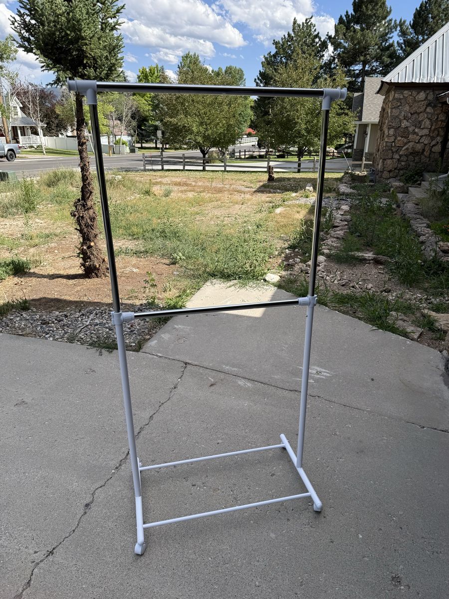 Adjustable Rolling Clothes Garment Rack, White & Chrome, Double Rod