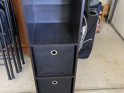 Black 2-Tier Cube Storage Organizer with 2 Fabric Bins - Versatile Shelving Unit