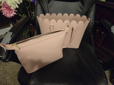 Anya Hindmarch Scalloped Trim Tote Bag with Pouch, Blush Pink Saffiano Leather, Women's Handbag