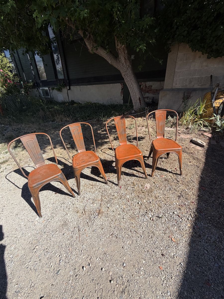 4 Rustic Stackable Rustic Metal Chairs