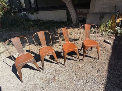 4 Rustic Stackable Rustic Metal Chairs