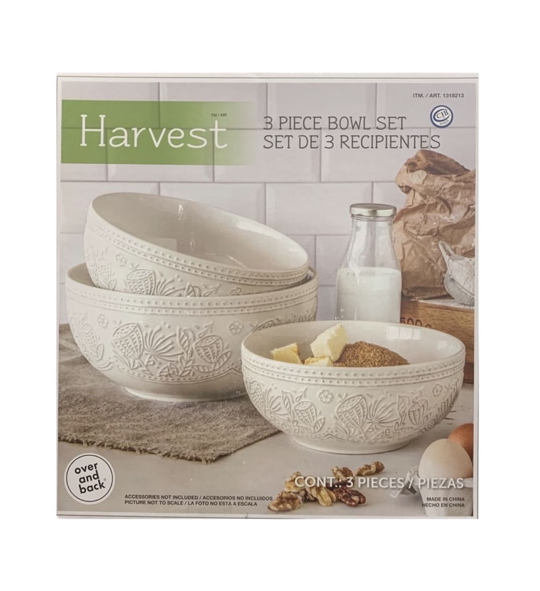 Over and Back Harvest 3-Piece Bowl Set Embossed Ceramic