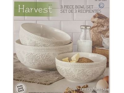 Over and Back Harvest 3-Piece Bowl Set Embossed Ceramic
