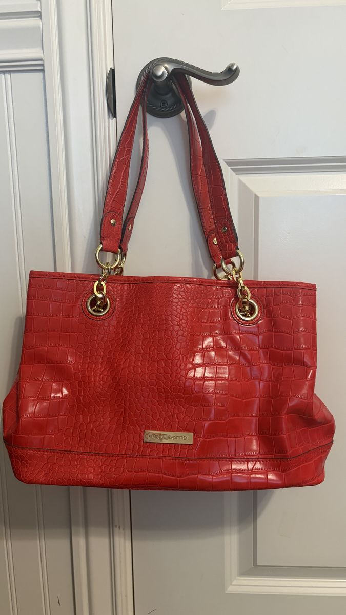Liz Claiborne Red Croc-Embossed Faux Leather Tote Shoulder Bag
