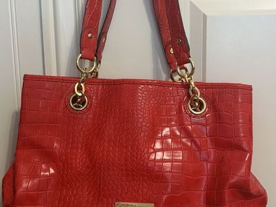 Liz Claiborne Red Croc-Embossed Faux Leather Tote Shoulder Bag