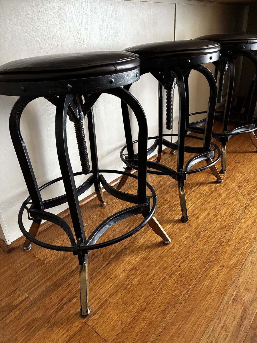 Industrial Style Adjustable Swivel Bar Stools - Set of 3, Christopher Knight