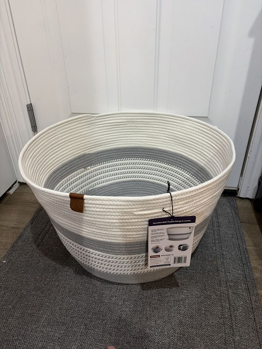 Brand New Huge Large Gray & White Rope Basket