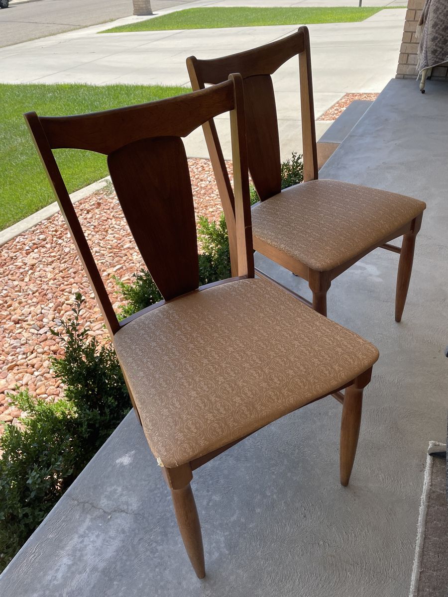 Vintage Mid-Century Modern Wooden Dining Chairs - Set of 2 with Upholstered Seats