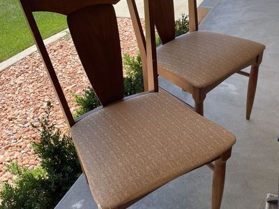 Vintage Mid-Century Modern Wooden Dining Chairs - Set of 2 with Upholstered Seats