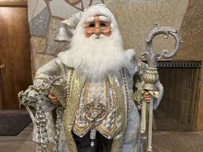 Karen Didion Originals Elegant Silver & Gold Santa Claus Figurine Holiday Decor