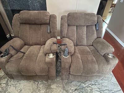2 Matching Recliners - Large Dual Motor Lay Flat Power Lift Recliners