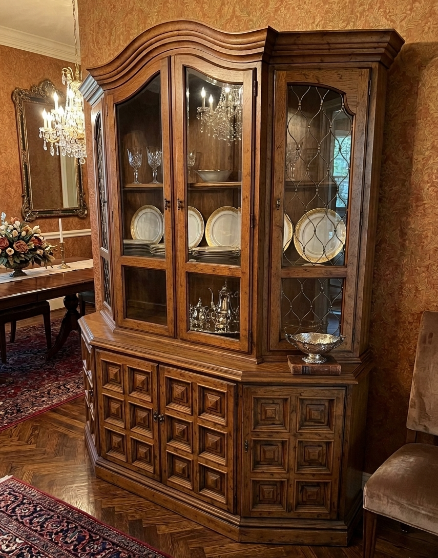 China Cabinet Hutch – Solid Wood, Spanish Revival