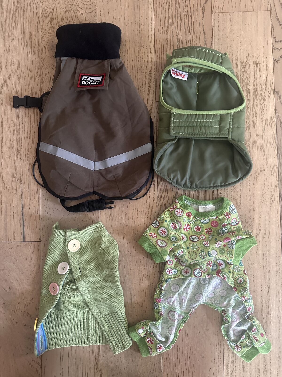 Dog Coat and Christmas pajamas, sweater collection. Boots And Barkley, DogRich