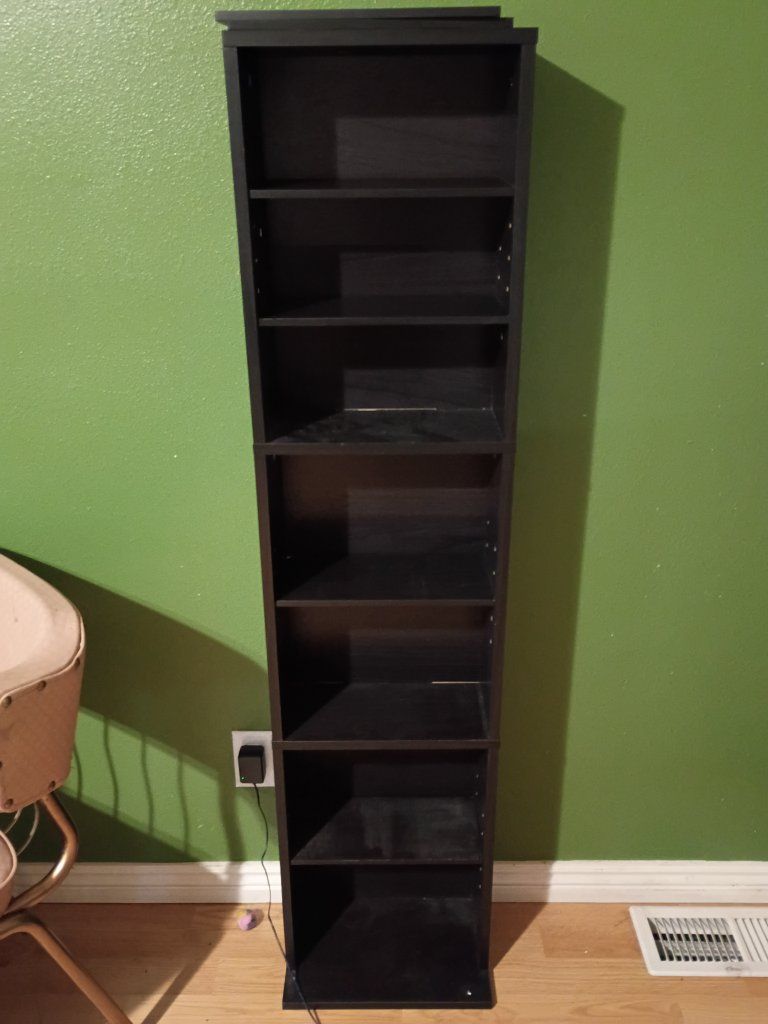 Black Media Storage Tower with 8 Shelves