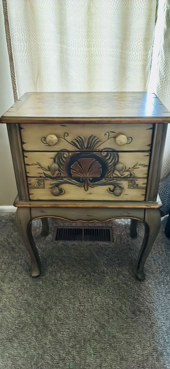 Vintage Hand-Painted Floral Accent Table with Drawers