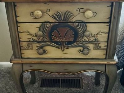 Vintage Hand-Painted Floral Accent Table with Drawers