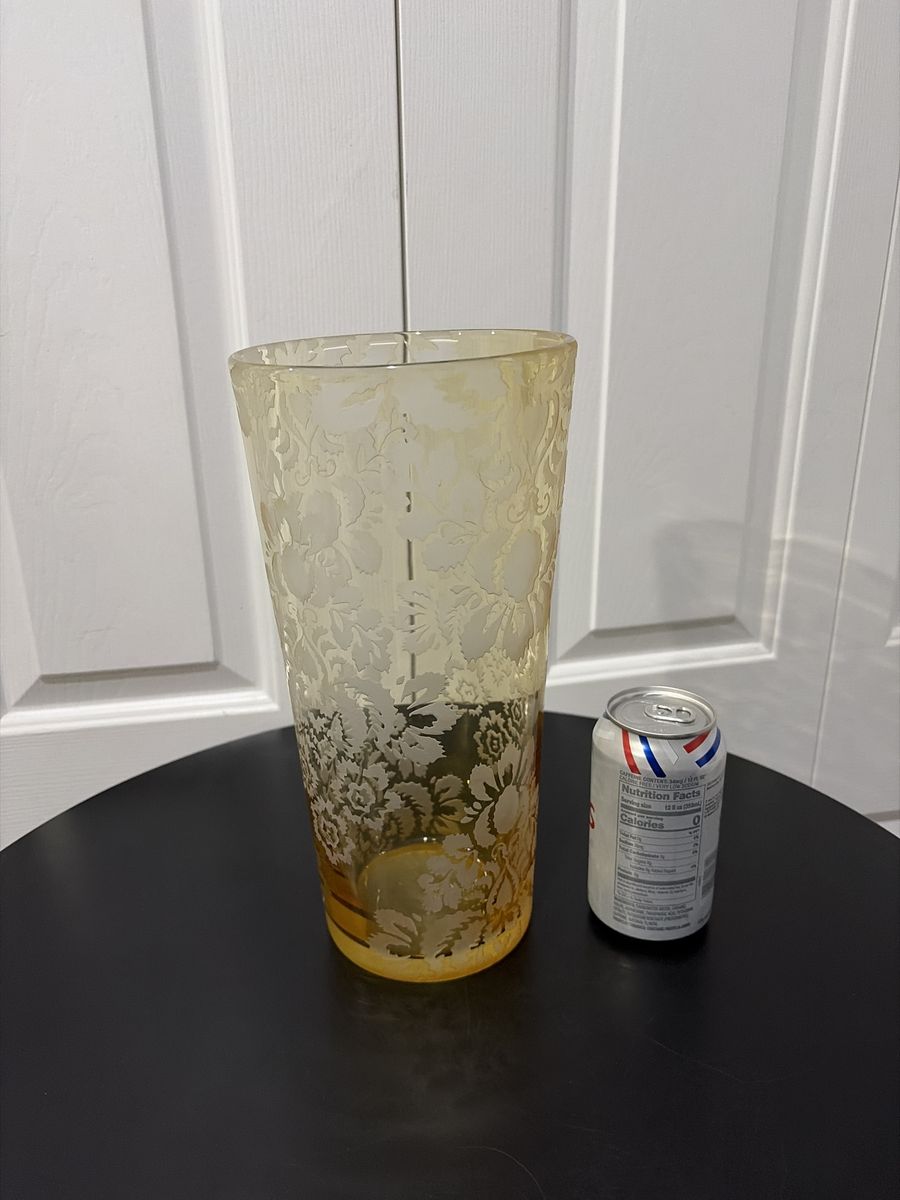 Georgous Like New Real Color Amber Etched Vase