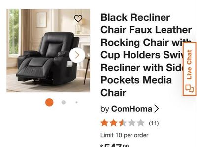 ComHoma Black Faux Leather Swivel Rocking Recliner Chair