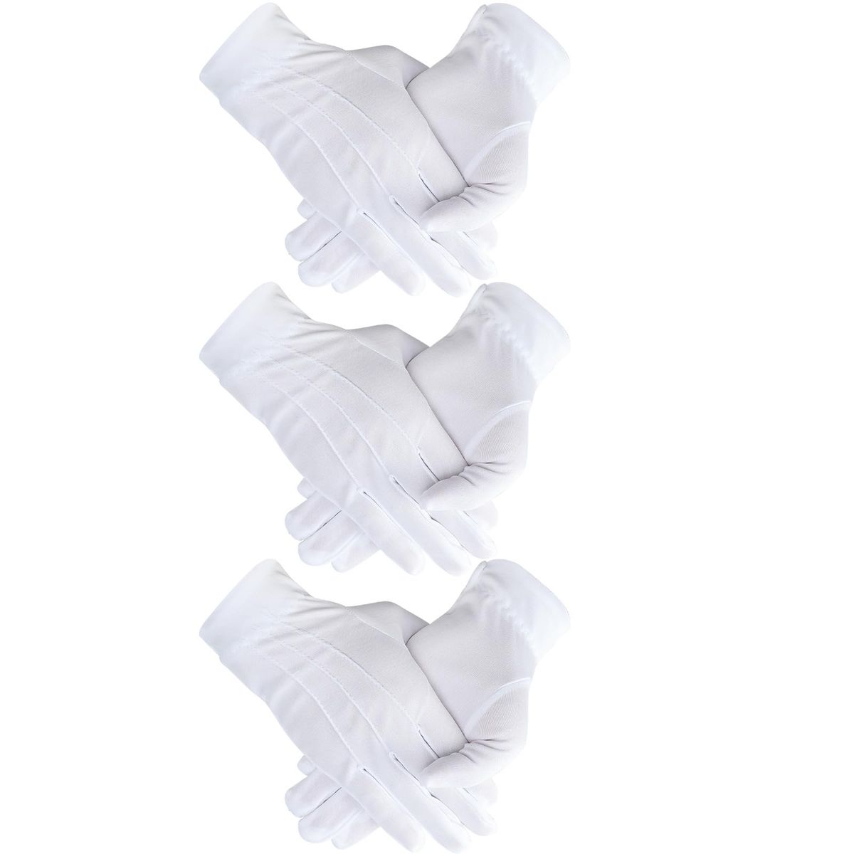 Pack of Senkary 3 Pairs White Cotton Gloves for Men Women, Parade Formal Costume Gloves with Snap Cuff for Tuxedo Server Jewel