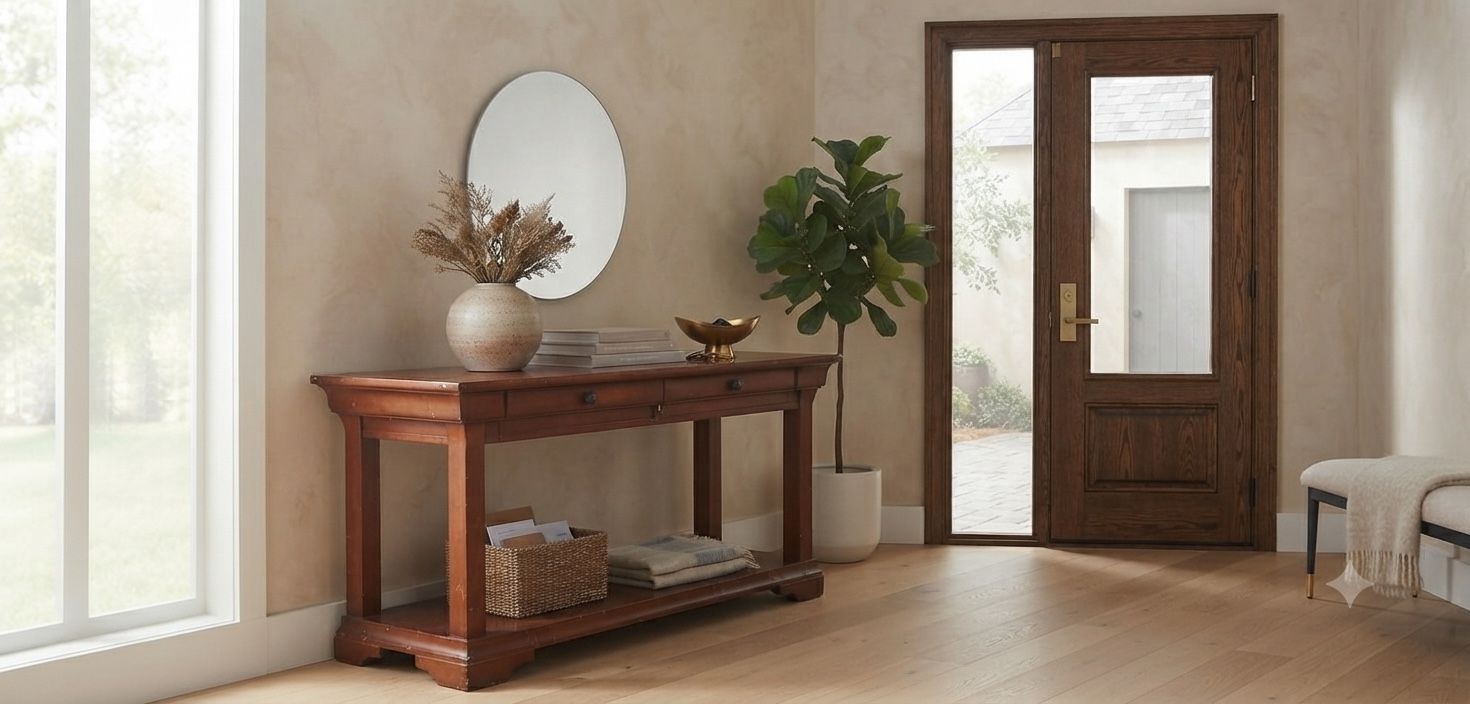 Wooden Console Table with 2 Drawers and Lower Shelf