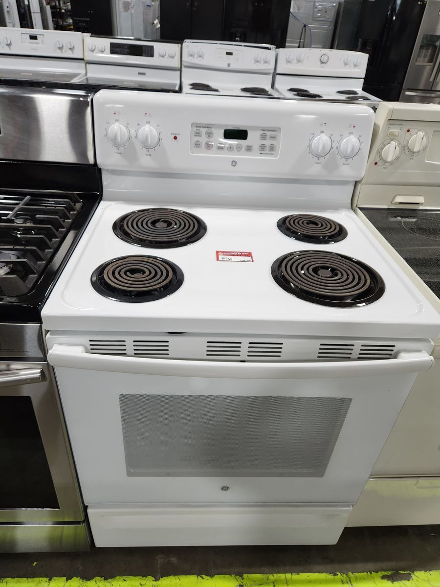 GE White Electric Range Stove with Coil Burners - Used