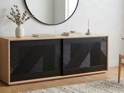 White Oak Credenza With Black Sliding Doors