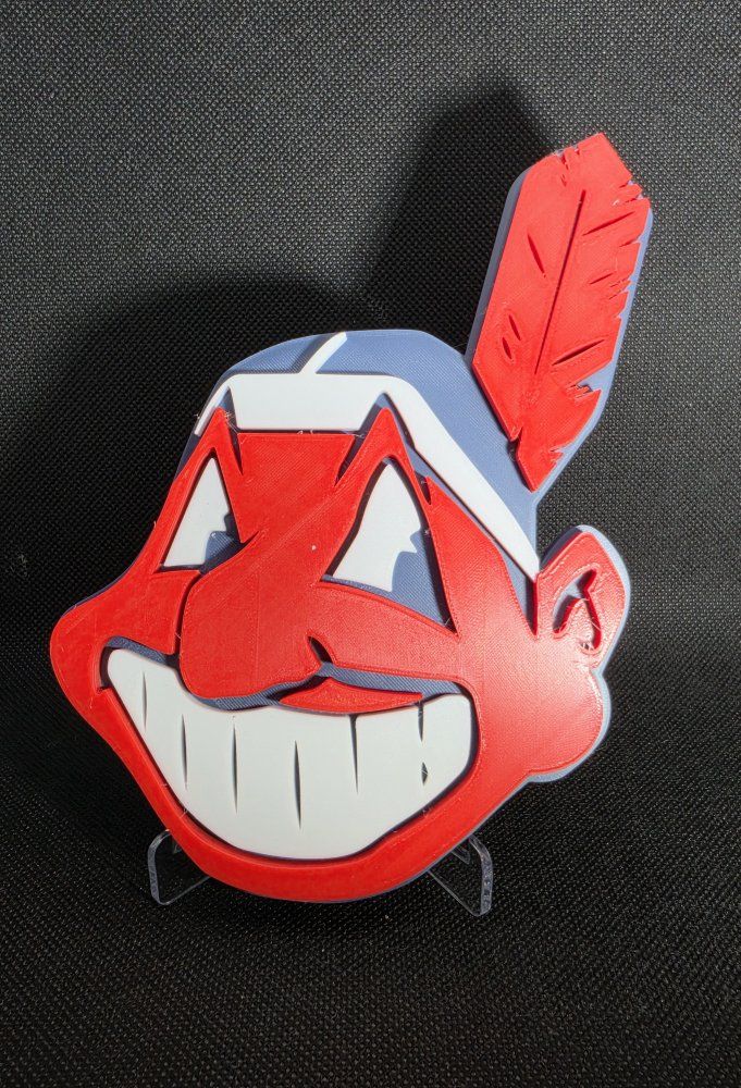 Chief Wahoo 3D Printed Sign - Red, White, Blue - Desk Decor