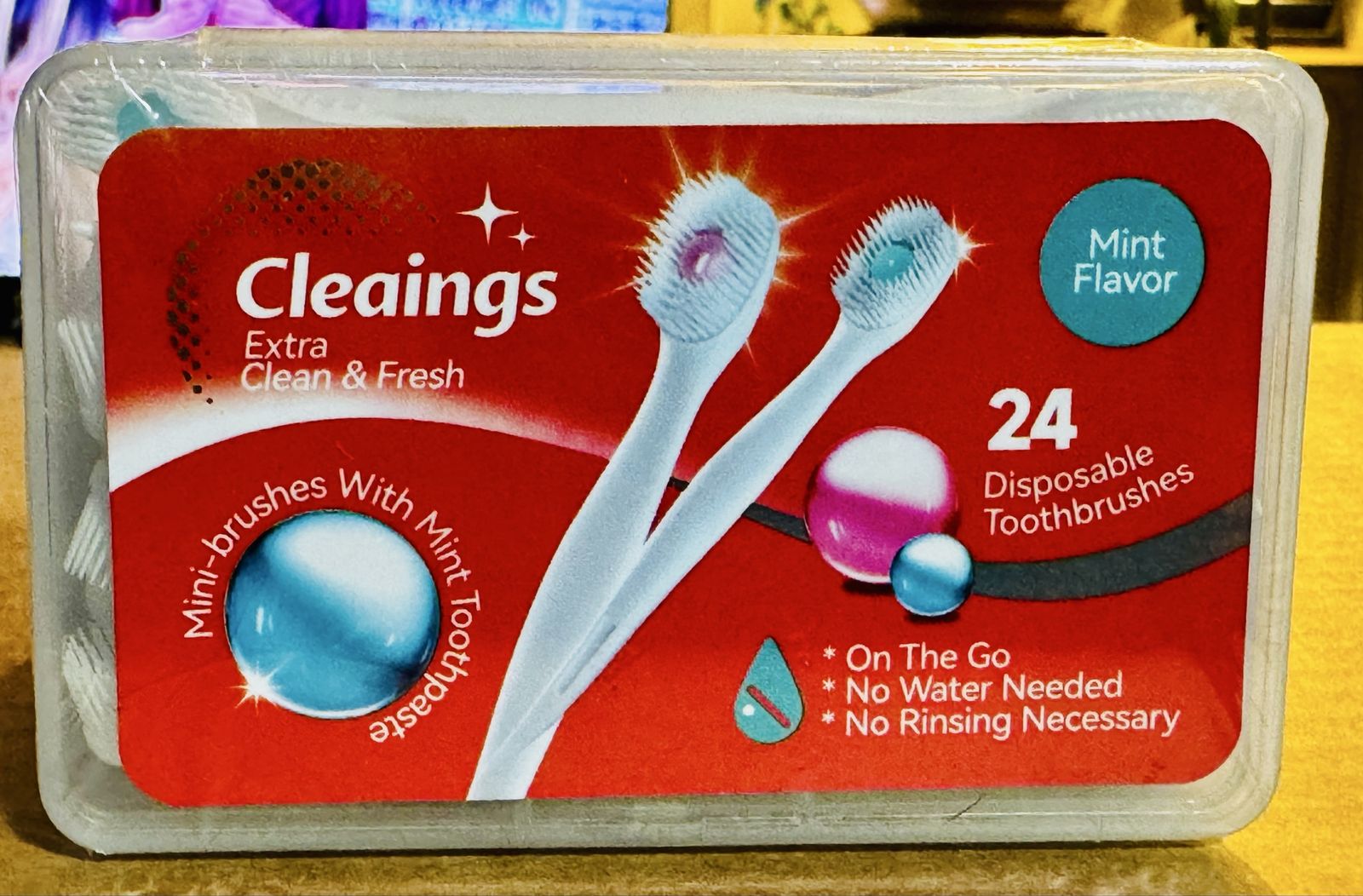 Disposable Mini Toothbrush with Cleaning Beads, Mint Flavor, Travel / On-the-Go $7 each or $12 for both