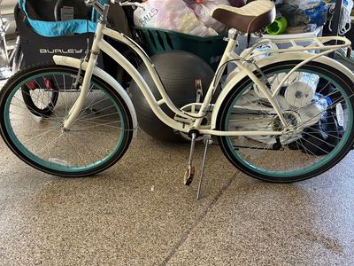 Beach Cruiser Bicycle White and Blue with Rear Rack