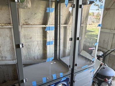 Oakley Retail Store Display Cases - 2 Matching Units, Grey Metal & Glass, Rolling Base
