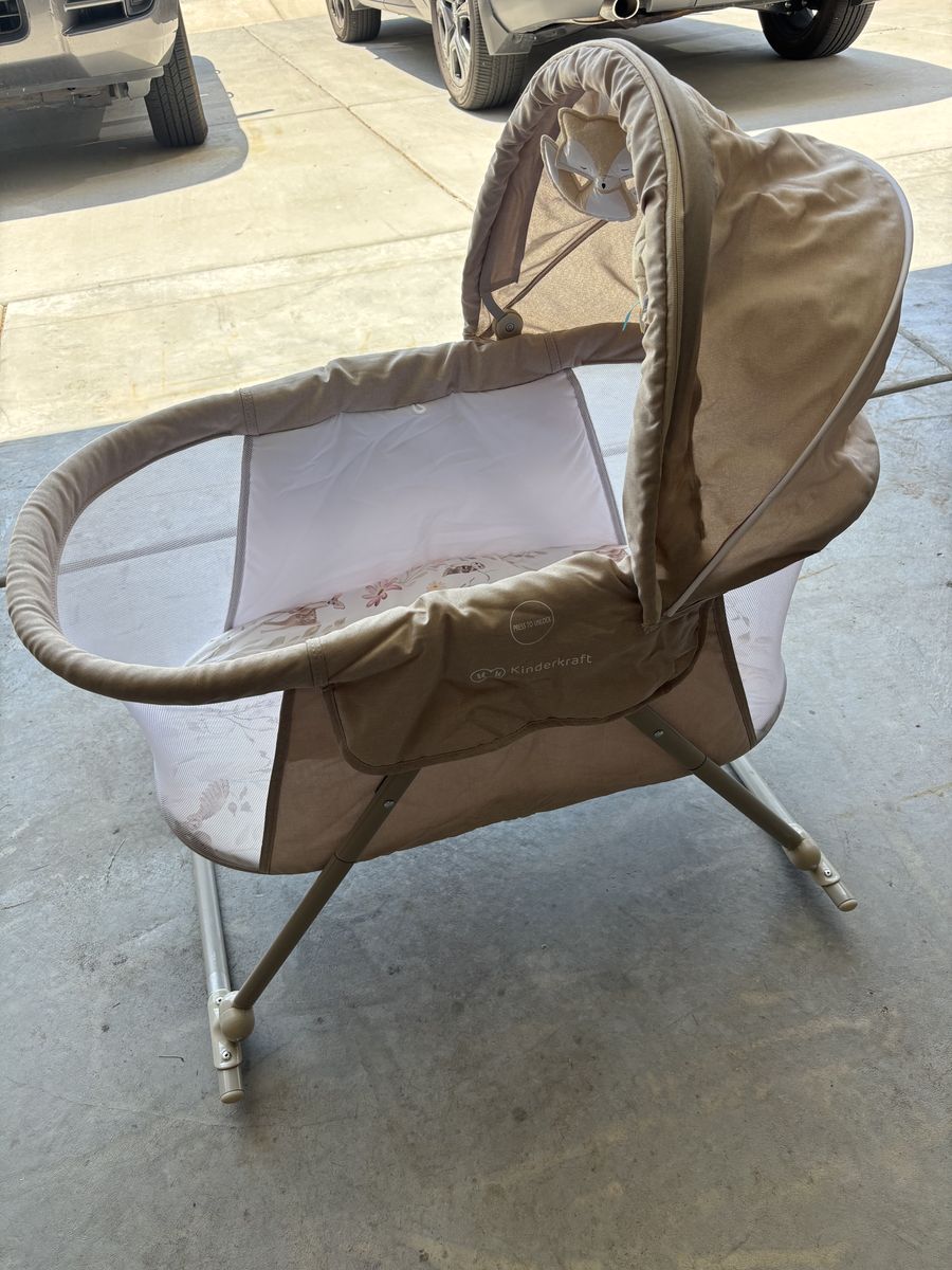 Kinderkraft LOVI 3-in-1 Baby Crib Bassinet, Beige - Portable, Rocking, Adjustable Canopy