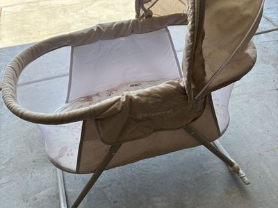 Kinderkraft LOVI 3-in-1 Baby Crib Bassinet, Beige - Portable, Rocking, Adjustable Canopy