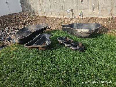 4 preformed rigid plastic pond liners designed for backyard water gardens & Misc pond stuff