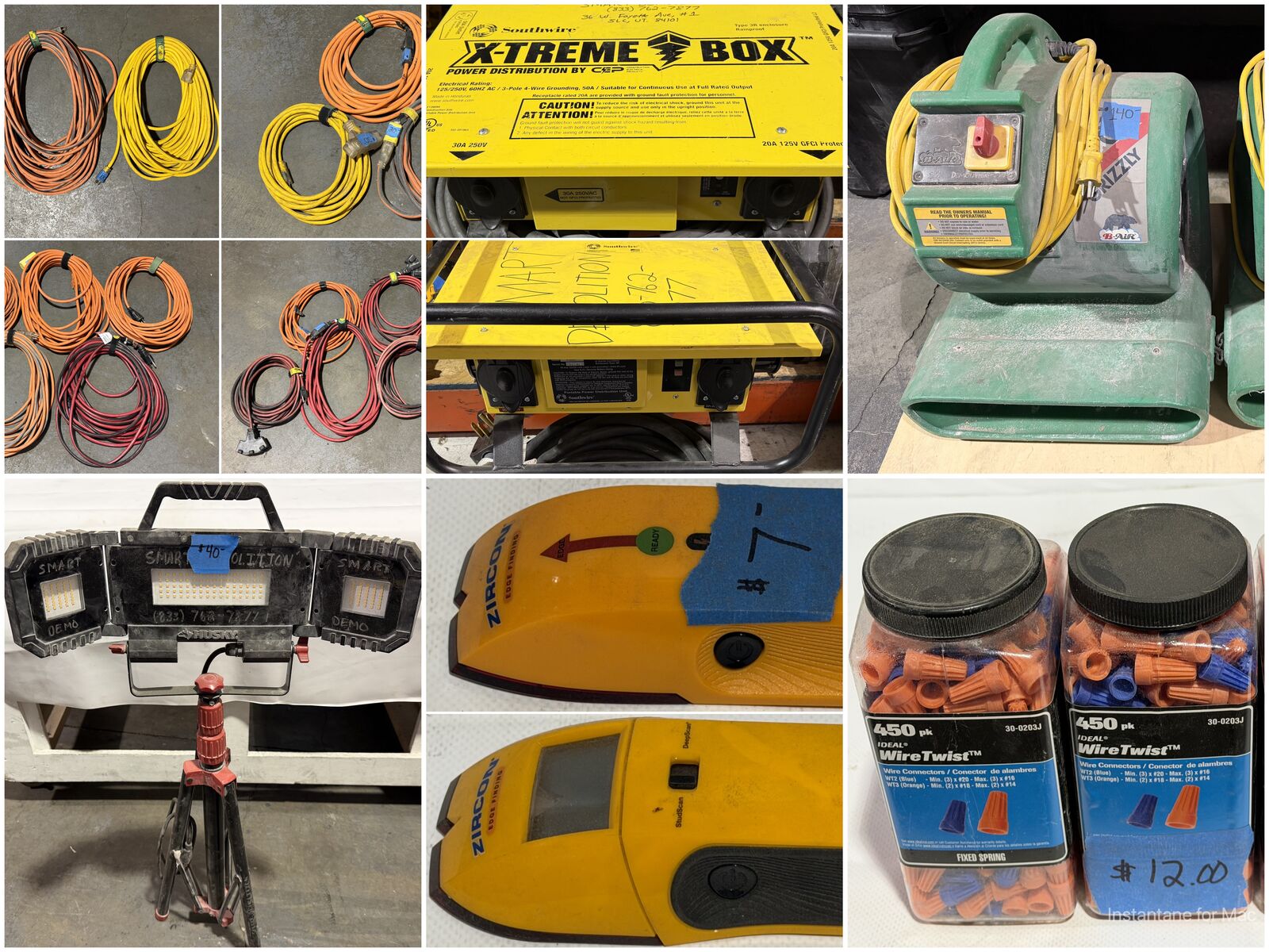 SAVE! Electrical Tools - Extension Cords, Spider Boxes, Shop Lights, Floor Dryers, etc. - Used & New - Priced Individually