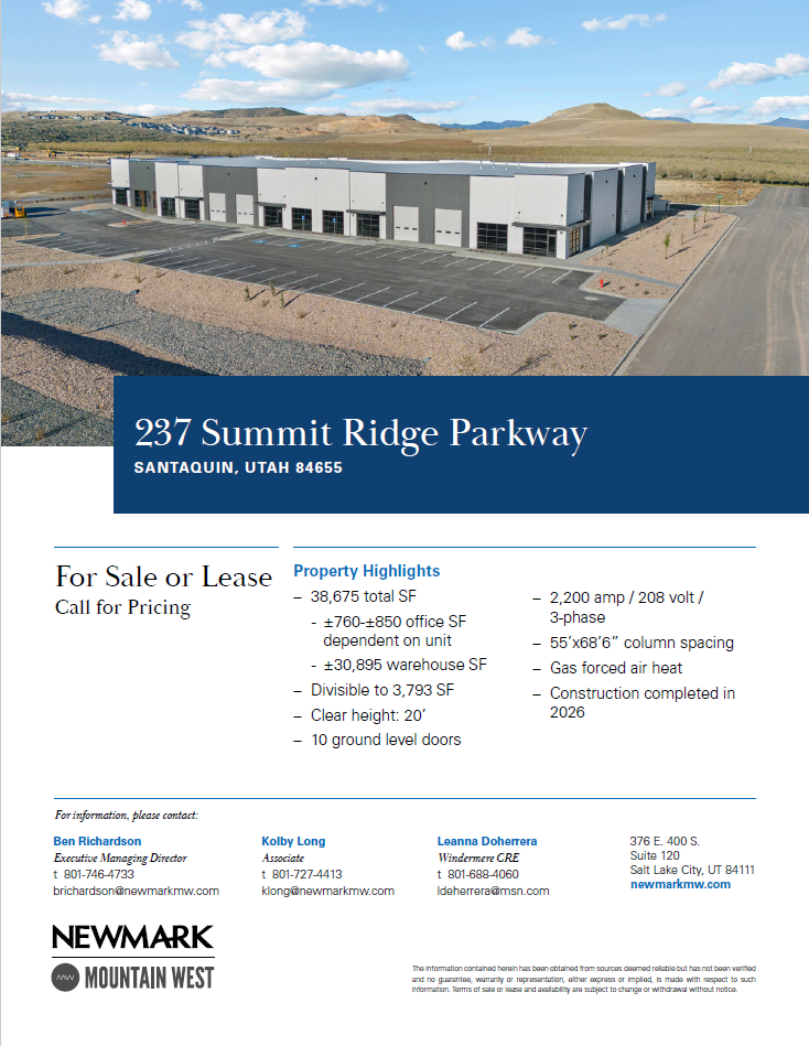 FOR SALE OR LEASE | 3,793 SF - 38,675 SF of Warehouse/Office Space in Santaquin, UT.