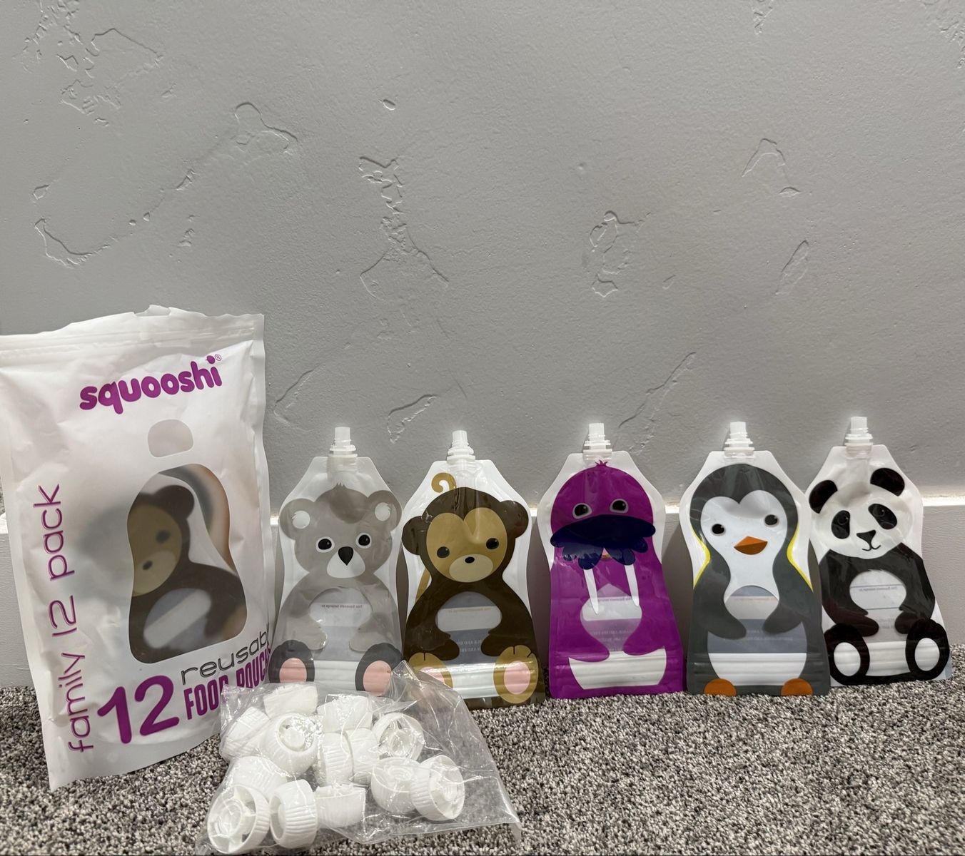 Squoshi Reusable Food Pouches Family 12 Pack with Caps