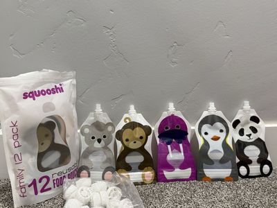 Squoshi Reusable Food Pouches Family 12 Pack with Caps