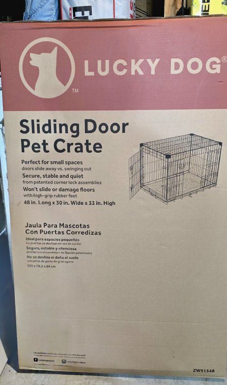 NEW - Lucky Dog Double-Door Dog Crate with Sliding Doors, 48" L X 30" W X 33" H. (5 Available)