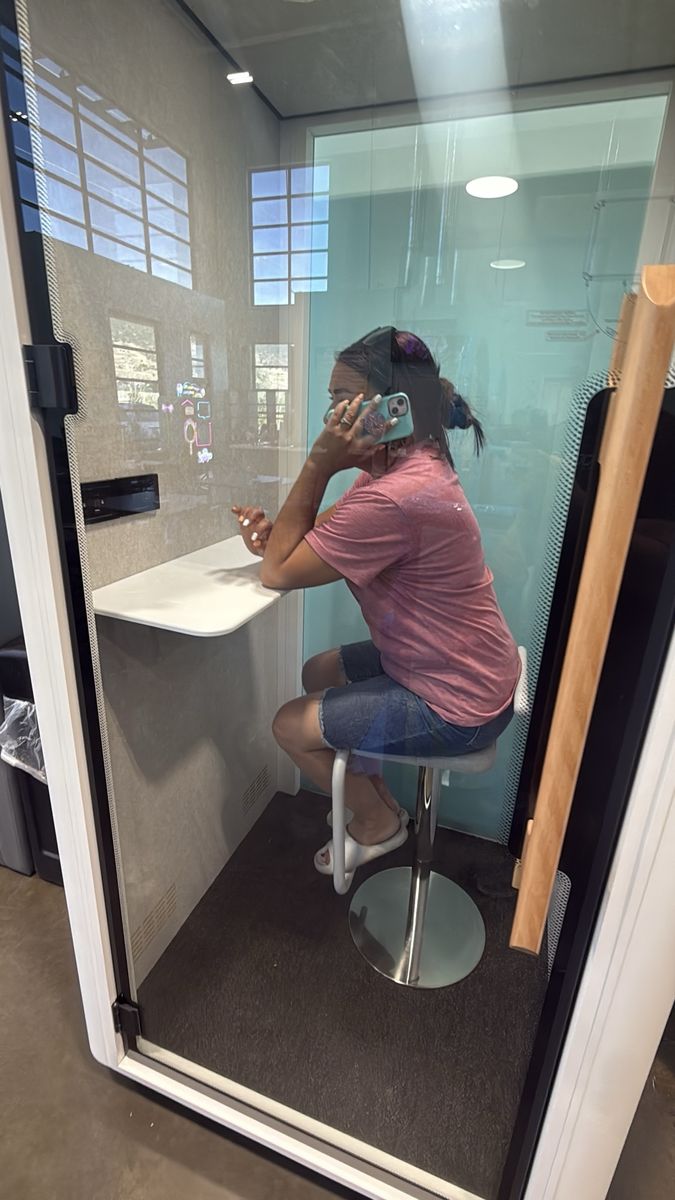 Quiet PrivacyPod S Pod Office Phone Booth - Soundproof Work Pod with Integrated Desk & Stool