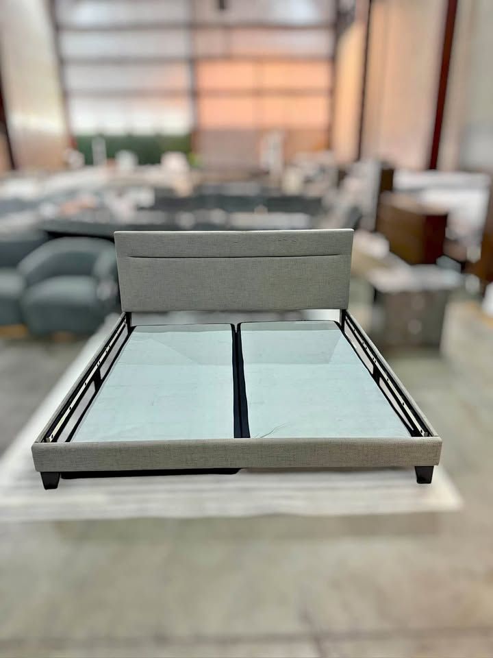 King Bed Frame + Box Spring + Nightstand – $199