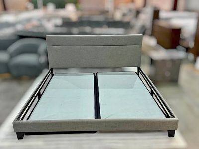 King Bed Frame + Box Spring + Nightstand – $199
