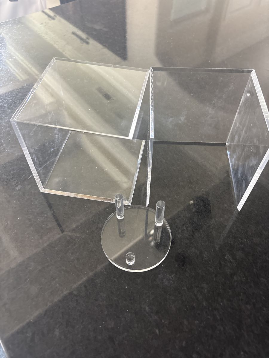 Clear Acrylic Display Stands - Set of 3 Risers and Pedestal for Retail or Collectibles