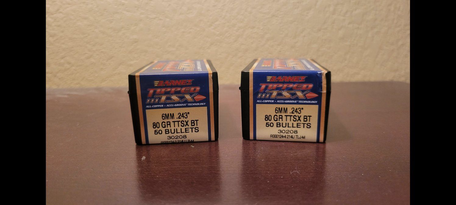 Barnes Tipped TSX 6MM .243" 80gr TTSX BT reloading bullets