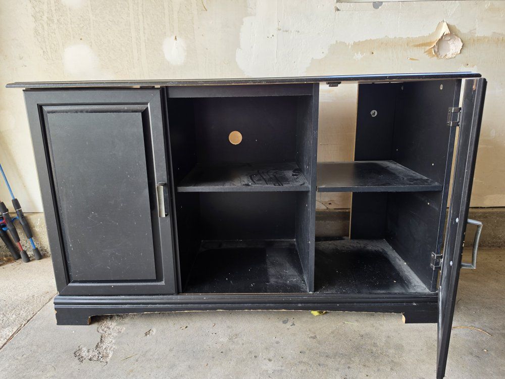 Black Wooden TV Stand Media Console with Side Cabinets and Shelves